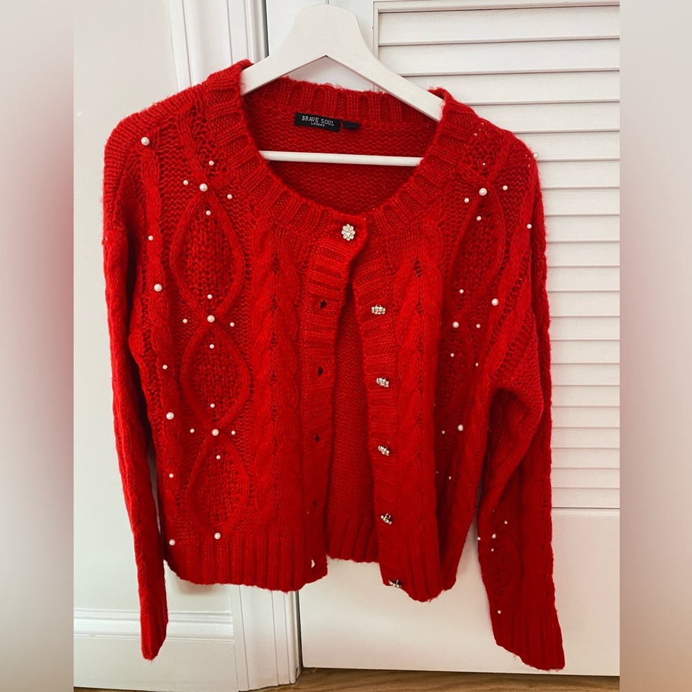 Brave Soul UK embellished red cardigan ✨ Never Worn - size 12